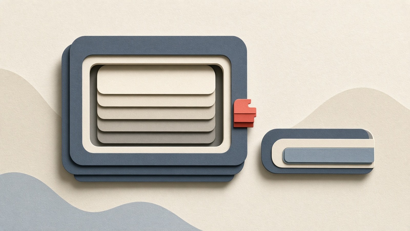 Paper-cut collage of a Linux VM chassis beside a gVisor container lane, coral runtime toggle, cream panels on slate fabric.