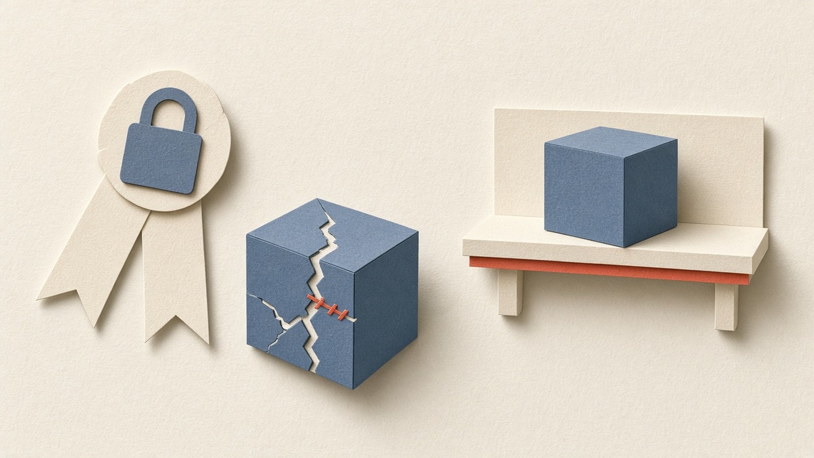 Paper-cut collage of a sealed TLS ribbon with a cracked pending-data block beside a patched redis version shelf.